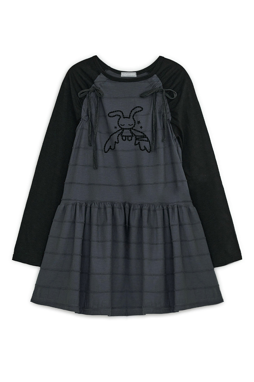HUGYOURSKIN ANGEL PATCH RAGLAN DRESS (BLACK)
