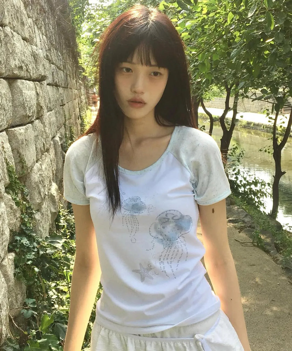 HUGYOURSKIN JELLY FISH RINGER TEE (BLUE)