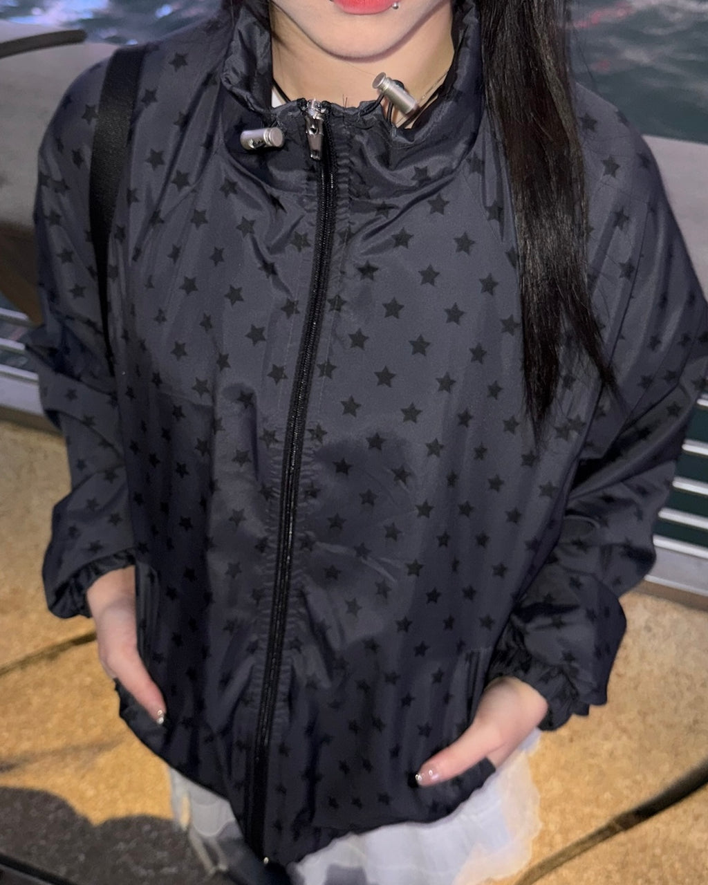 (in stock) star windbreaker jumper (charcoal)