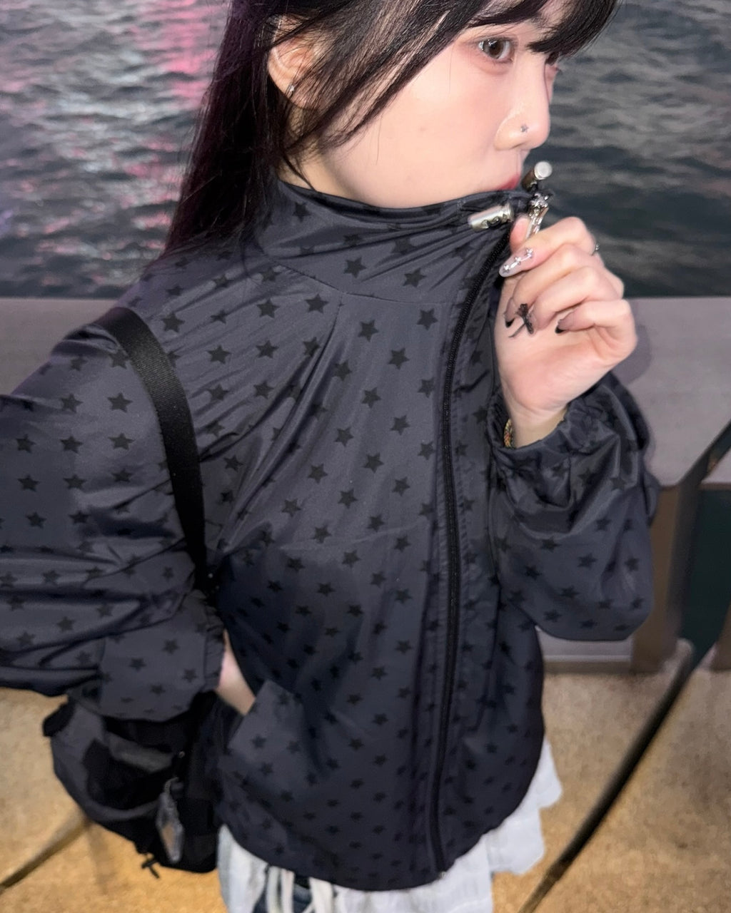 (in stock) star windbreaker jumper (charcoal)