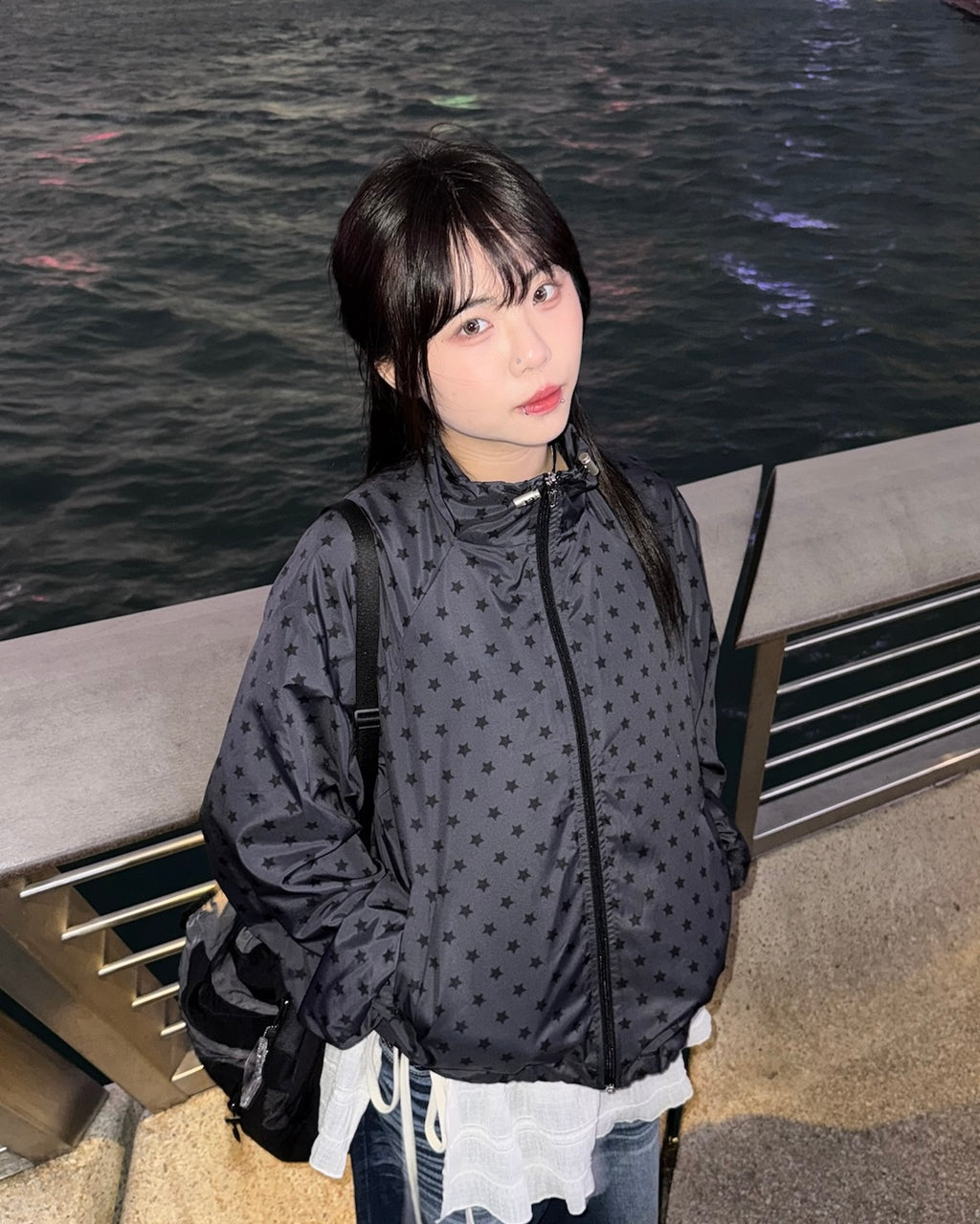 (in stock) star windbreaker jumper (charcoal)