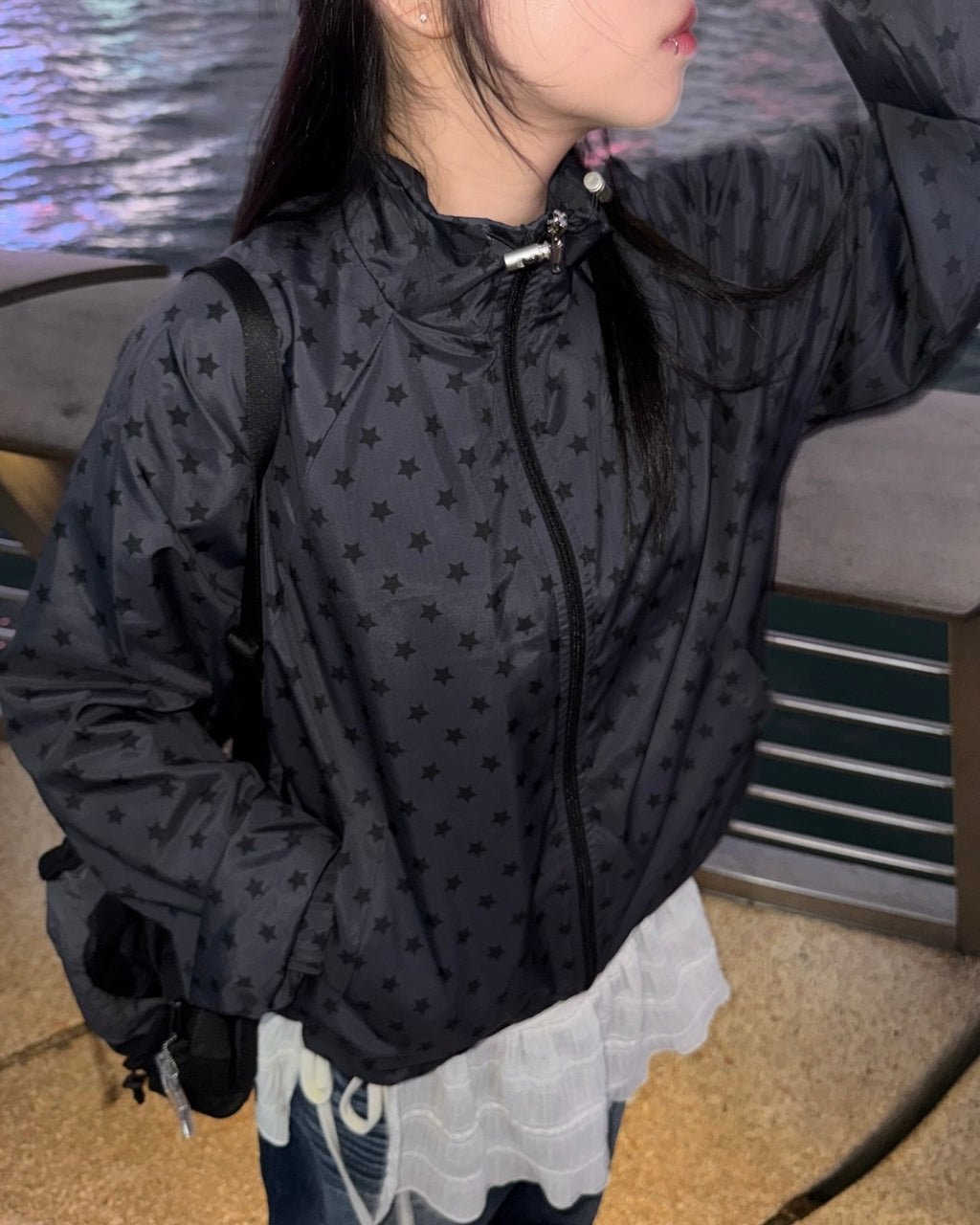 (in stock) star windbreaker jumper (charcoal)