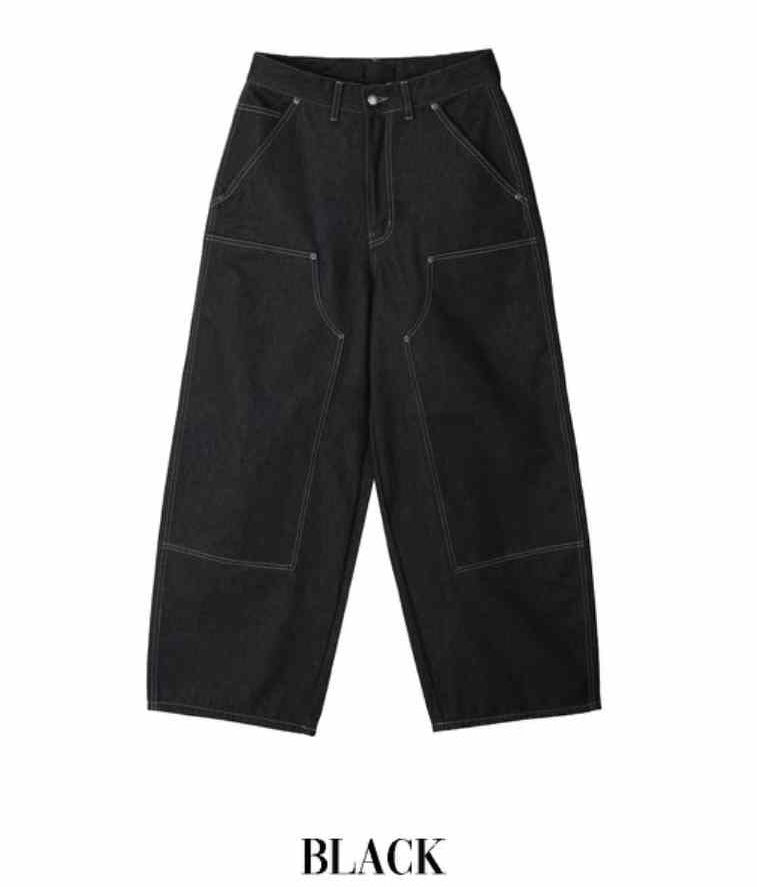 (in stock) stitch layer work pants（black）