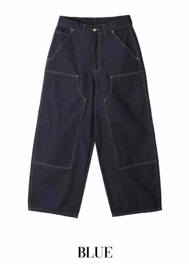(in stock) stitch layer work pants（black）