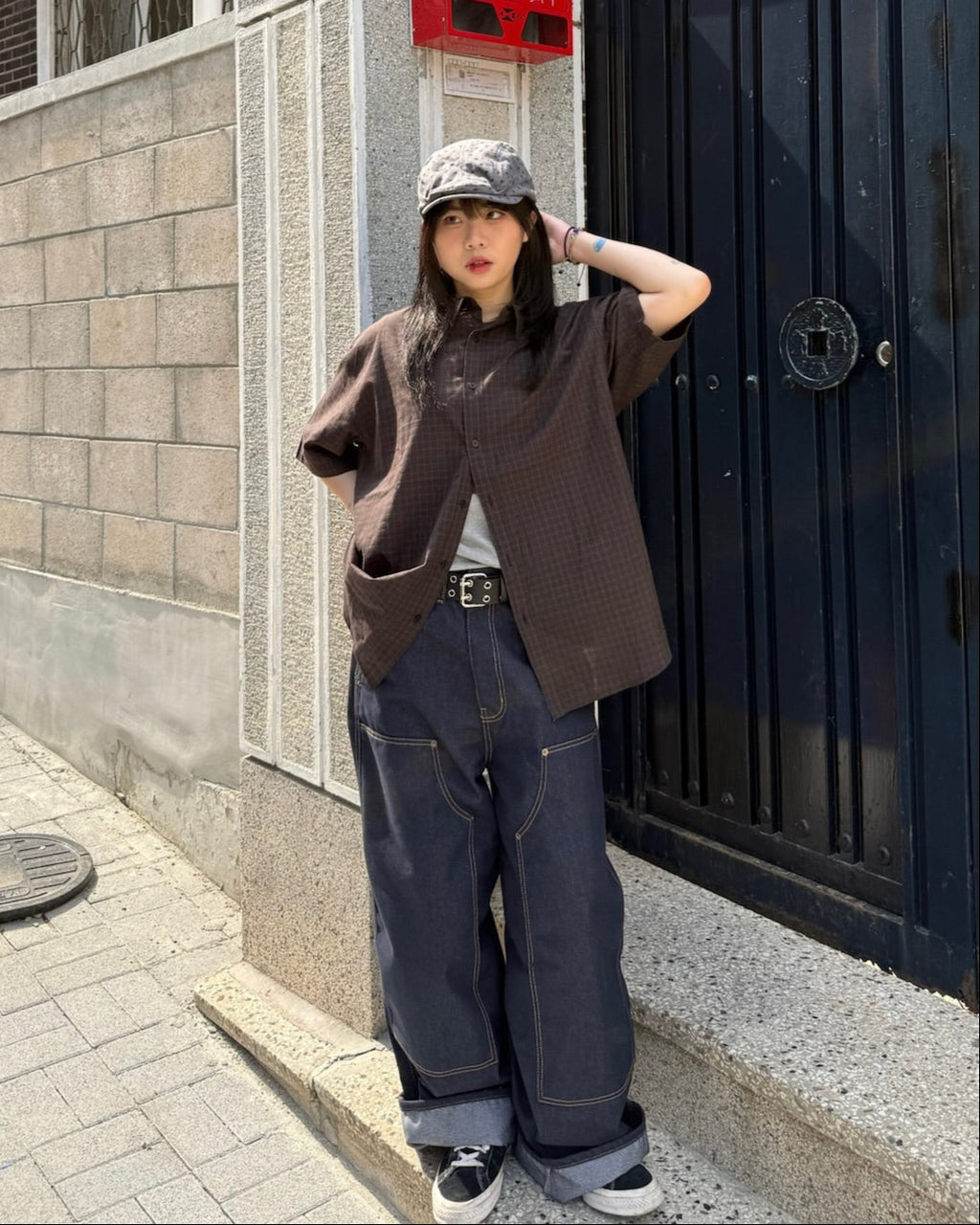 (in stock) stitch layer work pants（black）