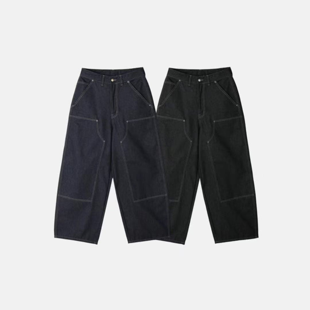 (in stock) stitch layer work pants（black）